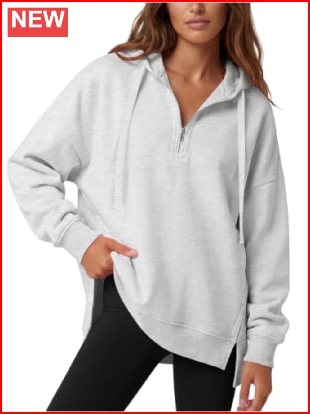 Women's Oversized Quarter Zip Hoodie with Side Split Loose Fit Sweatshirt